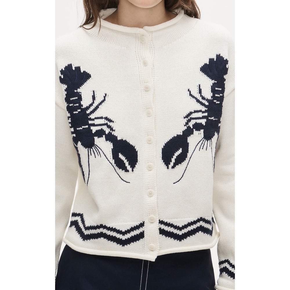 J. Crew S 2025 Rollneck™ cardigan with lobster intarsia CT963 $198 - Picture 4 of 8